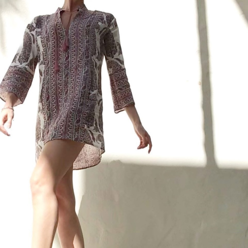 BOTEH Calico Linen Paisley Print Tunic Dress